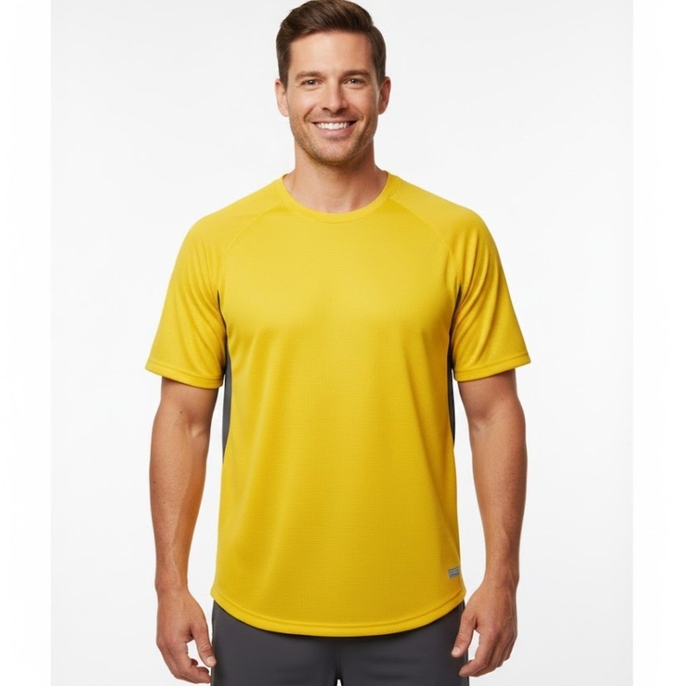 Nike Sphere Dry Men Athletic T Shirt Yellow Gray Short Sleeve Size L